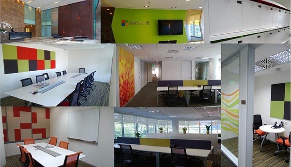 Phòng làm việc chính cho nhân viên là một không gian mở, với cây xanh và thiết bị văn phòng hiện đại