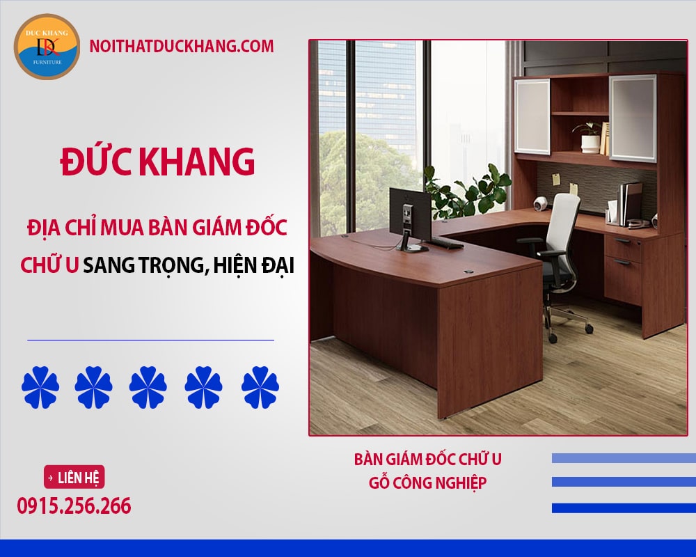 Bàn giám đốc chữ U gỗ công nghiệp