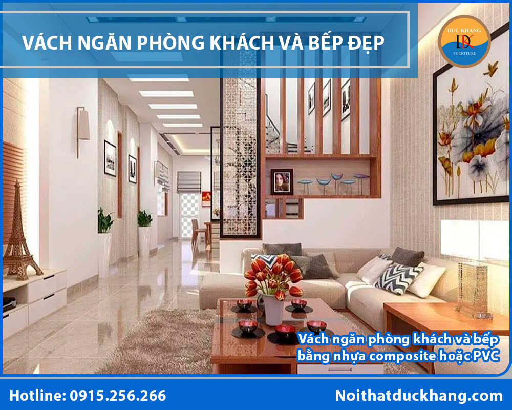Vách ngăn phòng khách và bếp bằng nhựa composite hoặc PVC