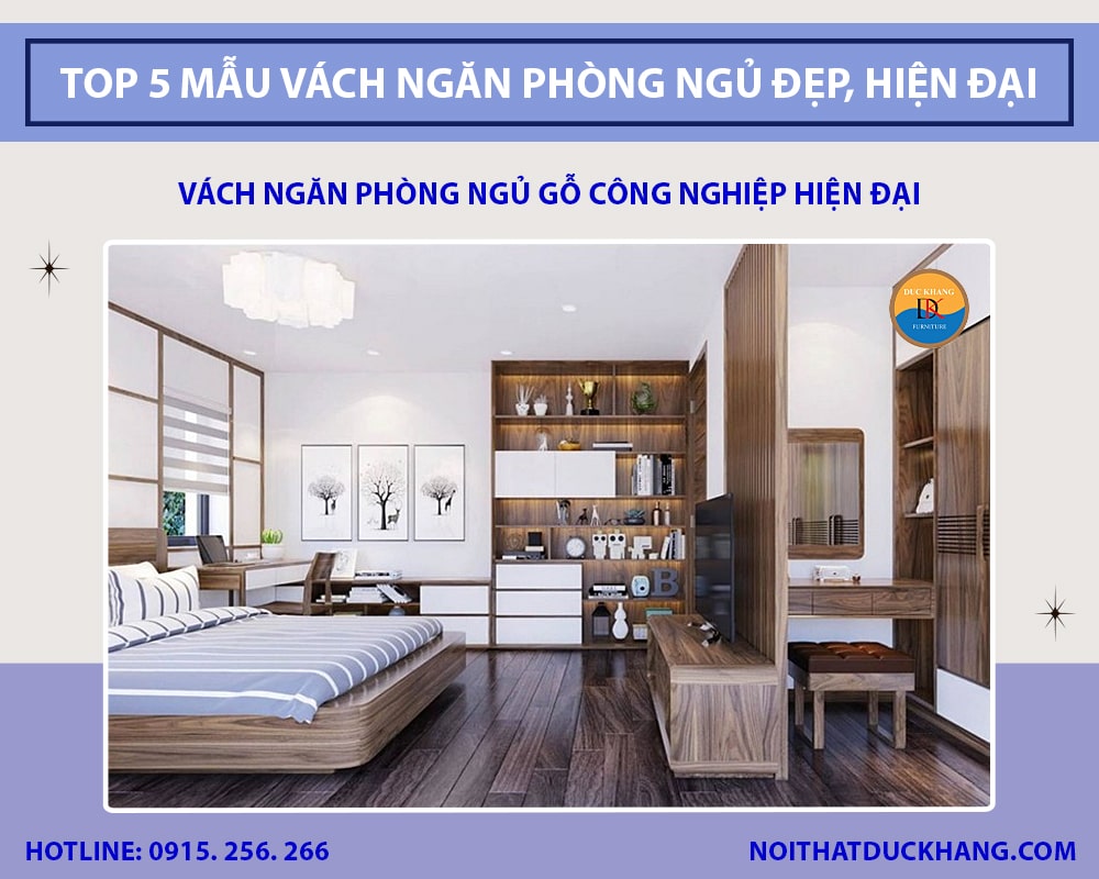 Vách ngăn phòng ngủ gỗ công nghiệp hiện đại