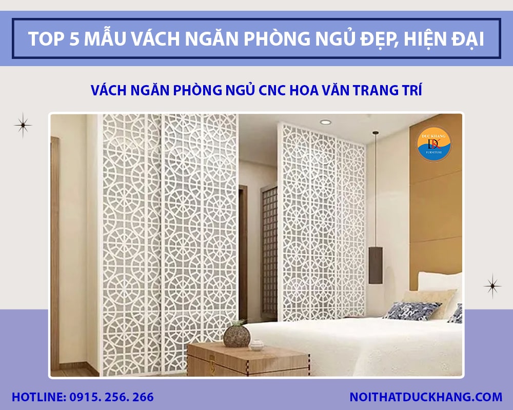 Vách ngăn phòng ngủ CNC hoa văn trang trí