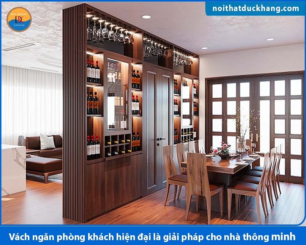 Vách ngăn phòng khách gỗ công nghiệp hiện đại