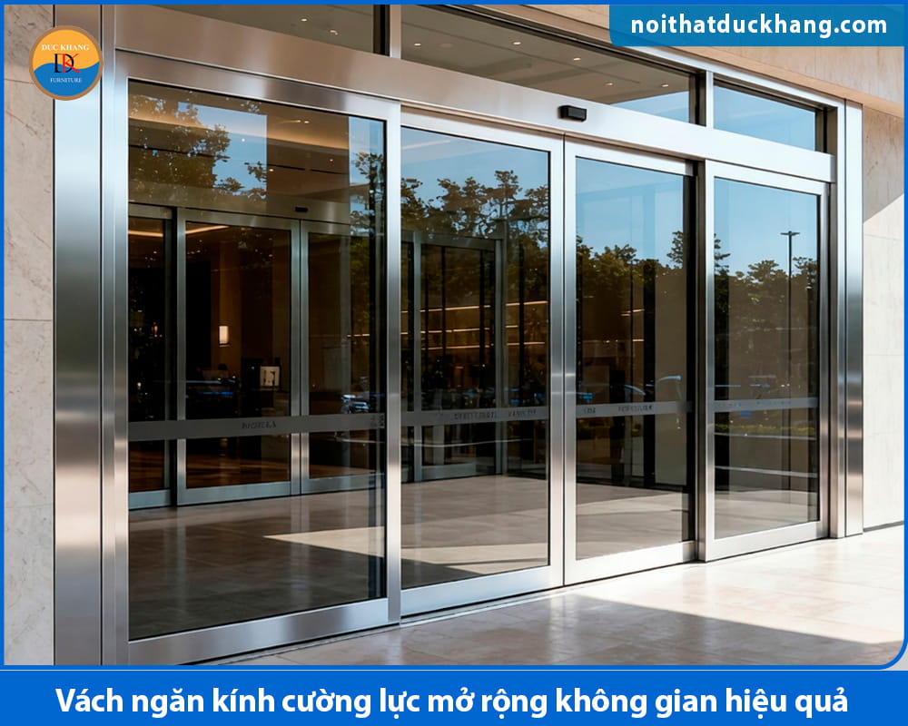 Vách ngăn kính cường lực mở rộng không gian hiệu quả